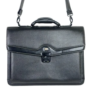Black Faux Leather Portfolio Crossbody Bag Messenger Briefcase Shoulder Handle - Picture 1 of 11