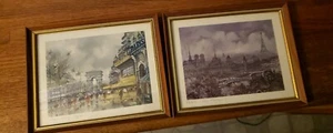 2er Set Lithographie Druck alt gerahmt Original Kunst von Paris J-55 - Bild 1 von 9