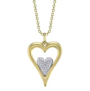 14K Gold Diamond Heart Pendant Necklace Matte' Finish Certified Natural 0.08 CT - Picture 1 of 4