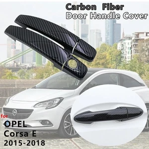 4PCS Gloss Black Carbon Fiber Door Handle Cover Trim For Opel Vauxhall Corsa E - Picture 1 of 8