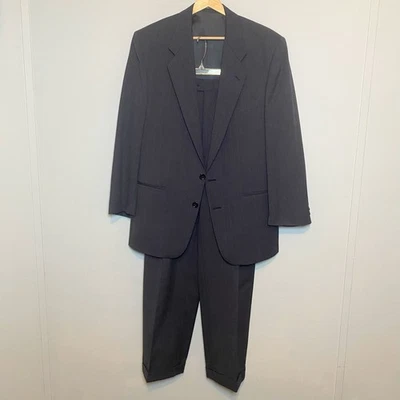 Andrew Fezza Mens Wool Suit 40R Gray Pinstripe 2 Button Jacket Cuffed Pants - Image 1 of 4