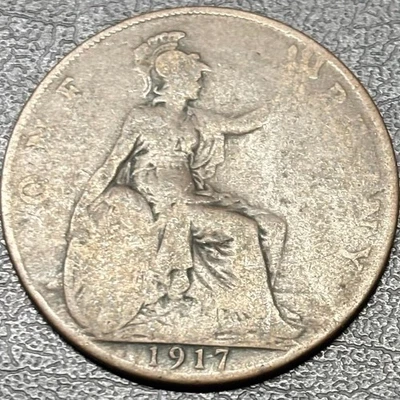 1917 Grã-Bretanha - TONIFICADO MUITO BOM PARA FINO - Um centavo KM#810 circulado - Imagem 1 de 2