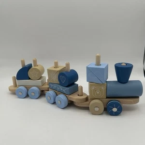 Juego de tren de bloques de madera Moover 15 piezas. Artesanía escandinava azul tostado Dinamarca - Imagen 1 de 7