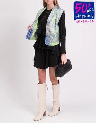 RRP €480 FORTE_FORTE Brocade Vest Size 0 XS Green Open Front Made in Italy - Image 1 of 4