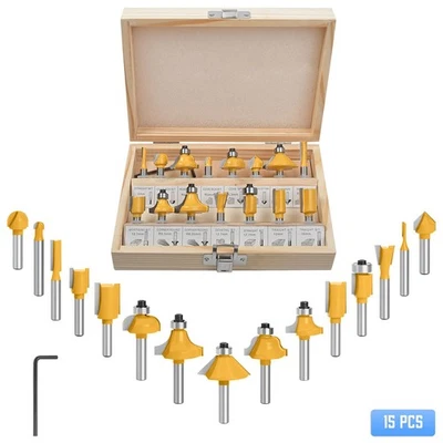 16Pcs 1/4" Tungsten Carbide Tipped TCT Router Bits Shank Wood Sealed Bearing Set - Image 1 of 4
