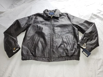 Croft &Barrow MEN'S Leather BOMBER JACKET DARK BROWN SIZE LARGE Nwt!!! - Image 1 of 4