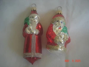 2 Vintage W. Germany ALTE WELT STIL WEIHNACHTSMANN MERKUR GLAS ORNAMENTE 1 mit Baum 1 mit Sack - Bild 1 von 8
