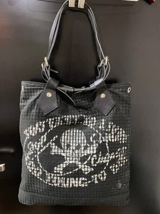Vivienne Westwood Tote Bag Quilted Leather Trim Skull Crossbones Logo Black - Picture 1 of 2