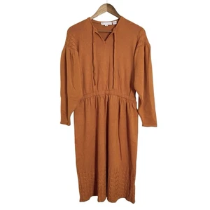 Trifles Sweater Midi Dress Womens Size 14 Large Rust Orange V-Neck 3/4 Sleeve - Picture 1 of 10
