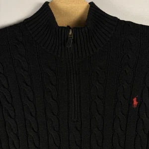 Polo Ralph Lauren Men's 2XB Black Mock Neck Chunky Cable Knit Pullover Sweater - Picture 1 of 6