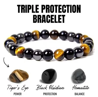 Triple Protection Chakra Perlen Armband Halbedelsteine Reiki Esoterik - Bild 1 von 4