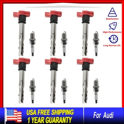 6X Ignition Coils & 6X Spark Plugs for Audi A6 S5 2010-2017 3.2L 3.0L - Imagem 1 de 4