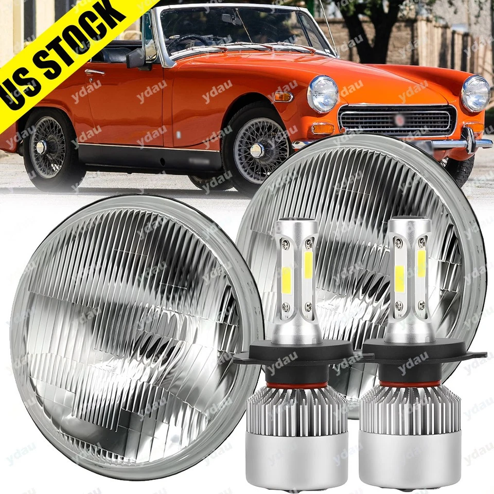 7 inch LED Round Headlights Pair DRL Hi/Lo Beam Fit MG Midget 1969-1979 Dodge - Image 1 of 4