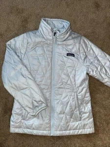 Patagonia Nano Puff Youth Girl’s Coat Jacket Size M 10 Ice Blue - Picture 1 of 10