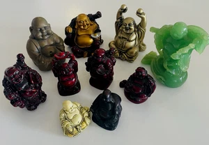 Set of 10 Laughing Buddha Figurines Mixed Colours & Styles Resin Lot - Bild 1 von 14
