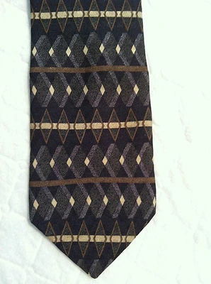 Corbata Haggar 100 % seda ~ Hecha en EE. UU. ~ Colores metálicos en diseño geométrico (#223) Foto 1 de 3