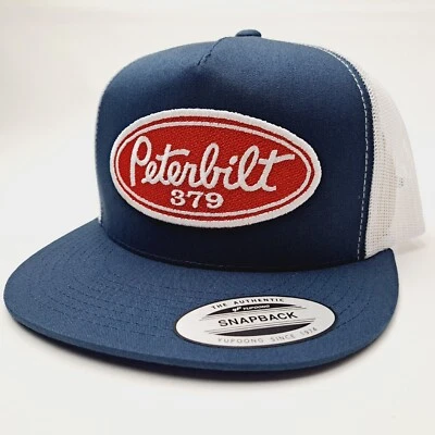 Peterbilt 379 Baseball Cap Hat Flat Bill Mesh Snapback Blue Embroidered Patch - Image 1 of 4
