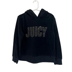 Juicy Couture Velour Hoodie Sweater Girls Size 7 Black Studded Rhinestone Logo - Picture 1 of 4