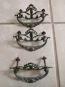 Antique Victorian Ornate Brass Dresser Drawer Pulls Lot X3 - Picture 1 of 4