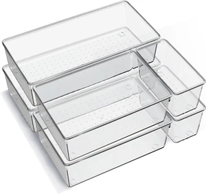 6 Pack Large Clear Plastic Drawer Organizer Trays, Acrylic Kitchen Drawer Organi - Picture 1 of 12