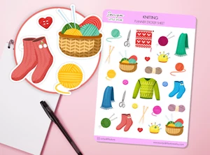 Knitting Set of Planner Stickers Sewing Knitting Tools Wools Bullet Journal - Picture 1 of 2