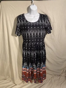 Black Red Boho Women's MEDIUM Casual Plain Simple Loose Dress - Picture 1 of 19