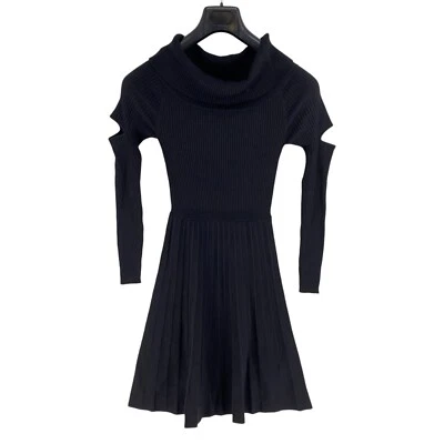 MOTIVI Donna Nero Maniche Lunghe a Coste Abito Svasato Taglia M - Immagine 1 di 4