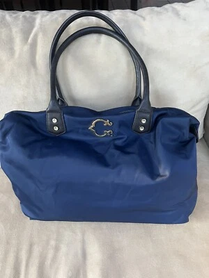 Bolso de Hombro C Wonder Azul Marino Nylon Impermeable L Marrón Imitación Cuero Mango Foto 1 de 4