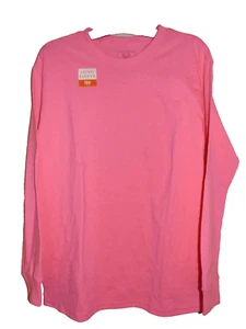 New Boys size Medium 8 Bright Neon Pink T-Shirt Long Sleeves Fruit of the Loom - Picture 1 of 2