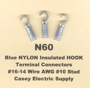 50 blaue NYLON isolierte HOOK Terminal Steckverbinder #16-14 Draht AWG #10 Bolzen USA - Bild 1 von 2