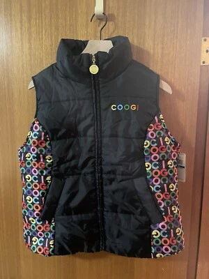 Vintage Coogi Women's Black Puffer Vest Size XL Multi Color Logo Full Zip - Image 1 of 4