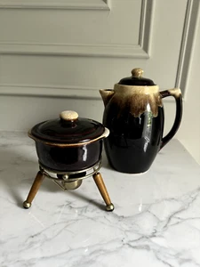 Cafetera Midcentury Pfaltzgraff marrón esmalte por goteo con tapa y calentador de platos para rozar - Imagen 1 de 13
