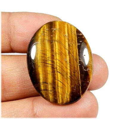 Natural Flashy Yellow Tiger Eye Cabochon Oval Shape Gemstone Loose 38 Cts TE-139 - Image 1 of 4