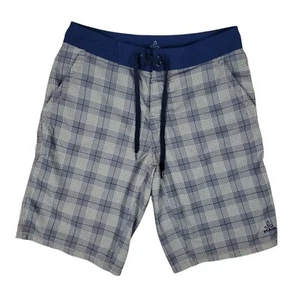 PrAna Mens Swim Trunks Board Short Sz 30 Tie Waist With Pockets Blue Gray Plaid - Picture 1 of 8