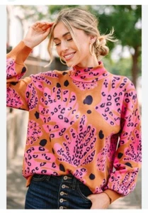 New! NWT Fate Curve Janice Turtleneck Camel and Hot Pink Leopard Sweater 1XL MS - Picture 1 of 20