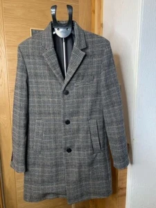H&M Mens Grey Formal Checked Long Wool Blend Coat (Size 40R) - Picture 1 of 10