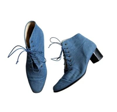 Botines Ros Hommerson Denim Suela de Cuero con Cordones Tacón Bloque al Tobillo Talla 9.5 Foto 1 de 4