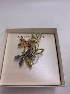 $28 ANNE KLEIN GOLD TONE MULTI COLOR DRAGONFLY PIN S1 - Picture 1 of 5