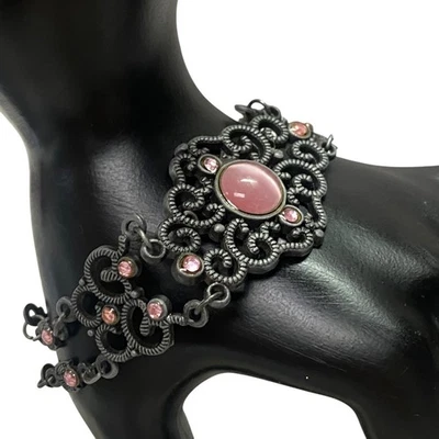 Joias antigas da moda prata filigrana gótica vitoriana com punho rosa - Imagem 1 de 4