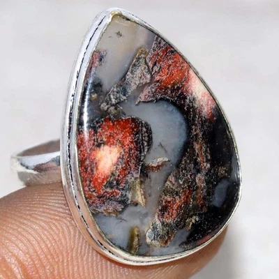 Anillo de jaspe rojo enchapado en plata 925 EE. UU. 8 único regalo boho GW Foto 1 de 3