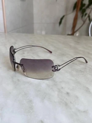 Vintage Chanel Sunglasses Womens Purple Rimless Double CC Logo 4068 Italy Made - Image 1 of 4