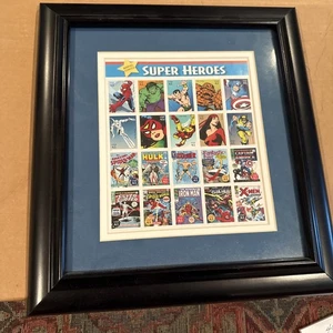 Marvel Comics Super Heroes Sheet of 20 Stamps - Matted & Framed - Picture 1 of 3