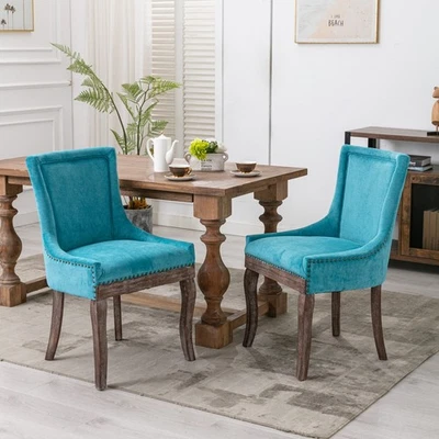 A&A Ultra Side Dining Chairs (Set of 2) - Thick Fabric, Solid Wood Legs, Bronze - Image 1 of 4