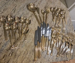 Farberware Marissa Pattern Gold Electroplate Flatware Set 44 Piece - Picture 1 of 7