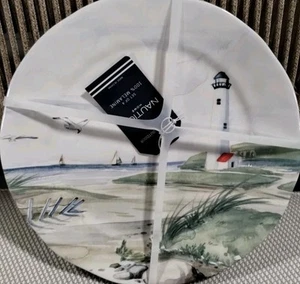 Nautica set 8 LIGHTHOUSE SALAD DESSERT PLATES Coastal Beach Nautical Melamine - Picture 1 of 22