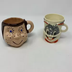 Vintage 1977 Bugs Bunny Promo Mug Cup Ceramic Face 2 Piece Lot - Picture 1 of 6