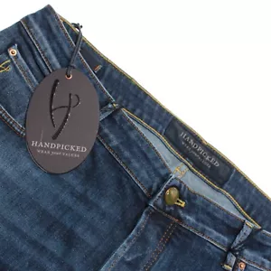 Handverlesen Neu mit Etikett 5 Taschen Jeans 38 US in einfarbigem Blau Baumwollmischung - Bild 1 von 22