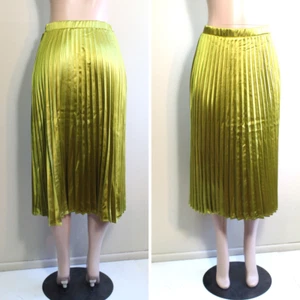 Midirock Plissee glänzend zitrone Gr. M gelb grün Seitenreißverschluss Pull On Haute Monde - Bild 1 von 9