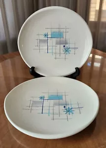 2 Vintage MCM Atomic FRANCISCAN OASIS 8" SALAD PLATES Blue Gray Starburst - Picture 1 of 4