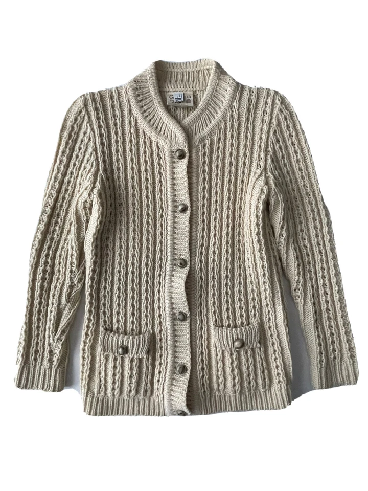 Suéter Gaeltarra Harrods Mujer Pequeño 34 Aran Telar a Mano Lana Irlanda Cárdigan Foto 1 de 4